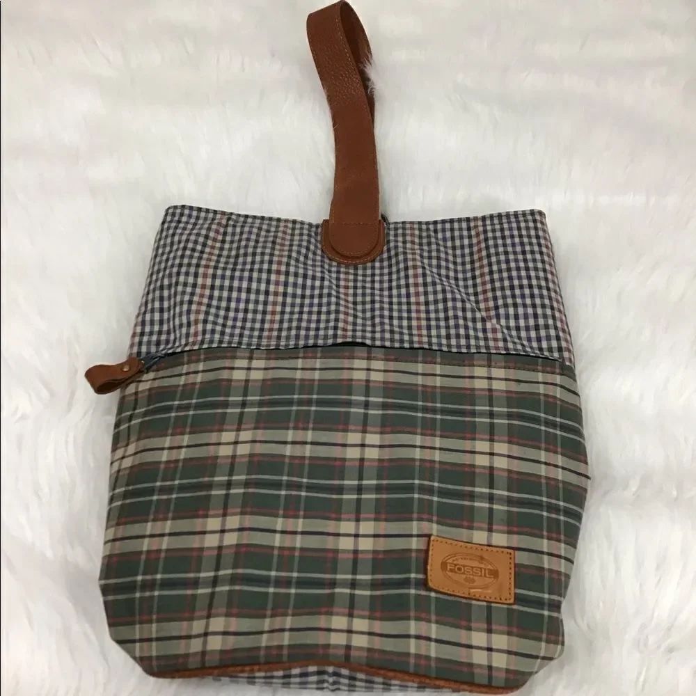 FOSSIL Checkered Print Shoulder/Duffle Bag - Picture 2 of 16
